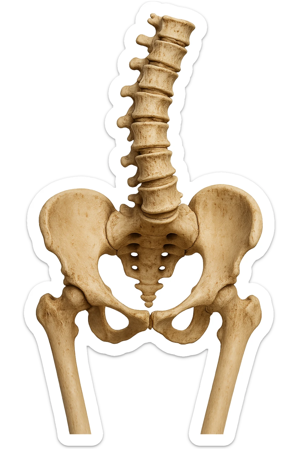 OSSA DI UN BACINO UMANO STORTO CON SPINA DORSALE STORTA, IPERREALISTICO 4K sticker