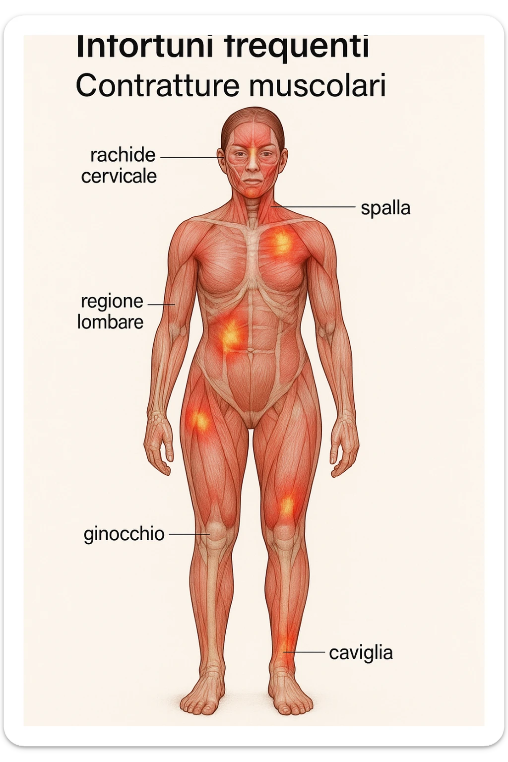 donna con infortuni e contratture frequenti in 3D immagine medica in italiano  sticker