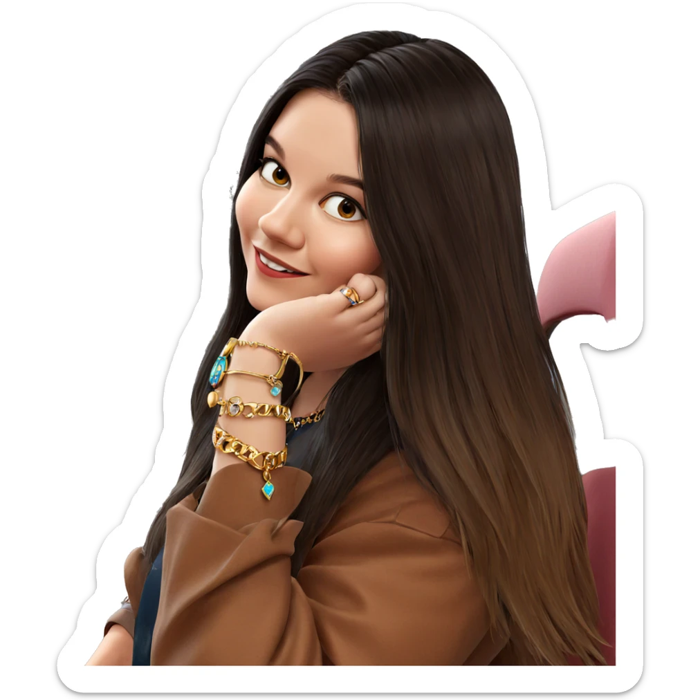 smiling girl indoors with jewelry sticker