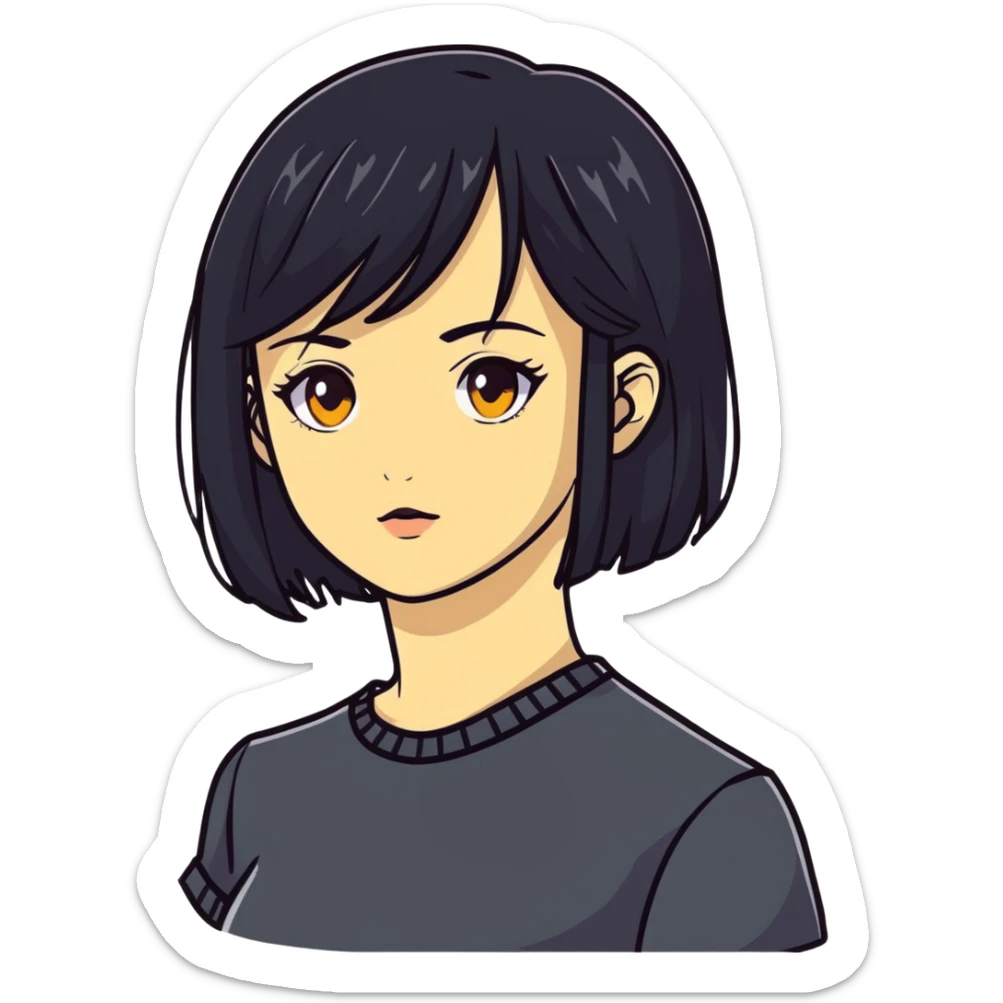 woman with black straight hair, very pale skin, yellow amber eyes sticker