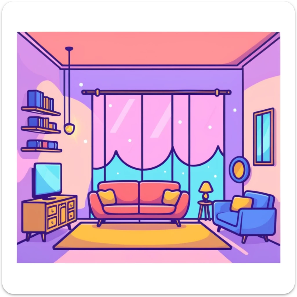 cozy room with furniture and magical sparkles floating above the furniture sticker