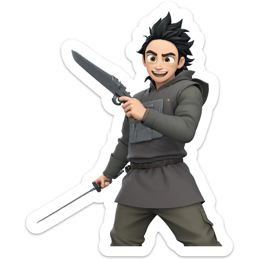 smiling boy with weapon sticker