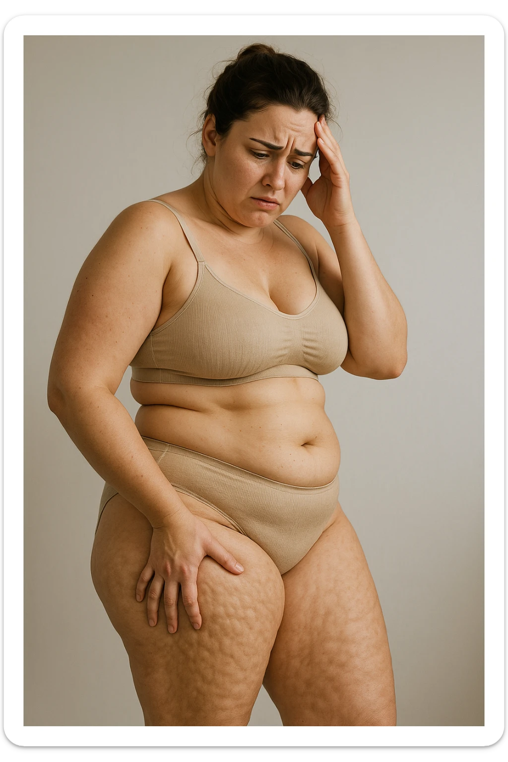 Donna con tanti inestetismi infelice sul corpo sempre riferite alla cellulite sticker