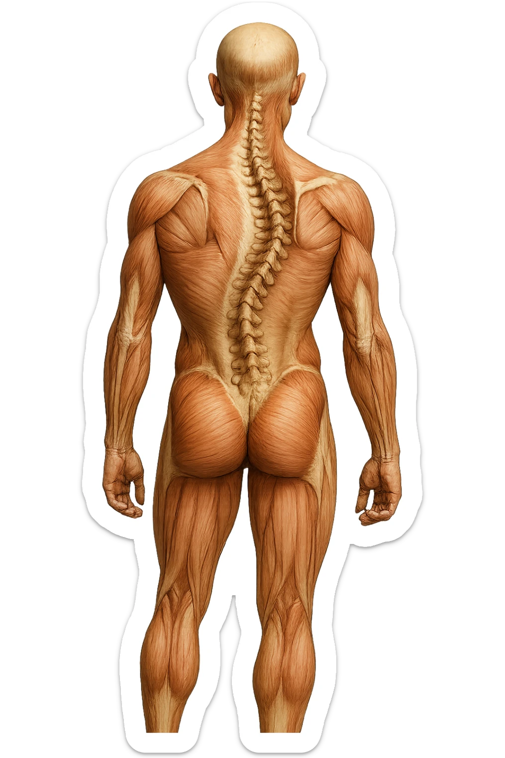 fai un immagine identica che riguarda un esercizio ma mettigli spina dorsale e muscoli in evidenza (anatomica) con colori naturali di un corpo umano. falla iperrealistica anatomica in 4k con spina dorsale storta in evidenza sticker