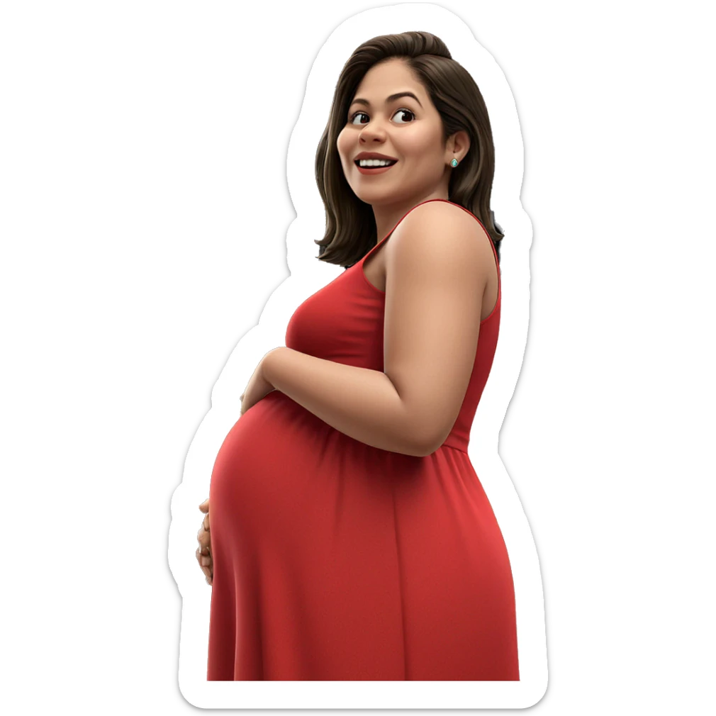 pregnant girl in red dress sticker