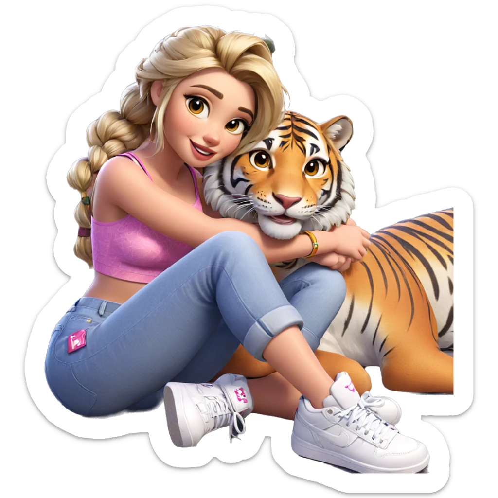 smiling girl with tiger vibes sticker
