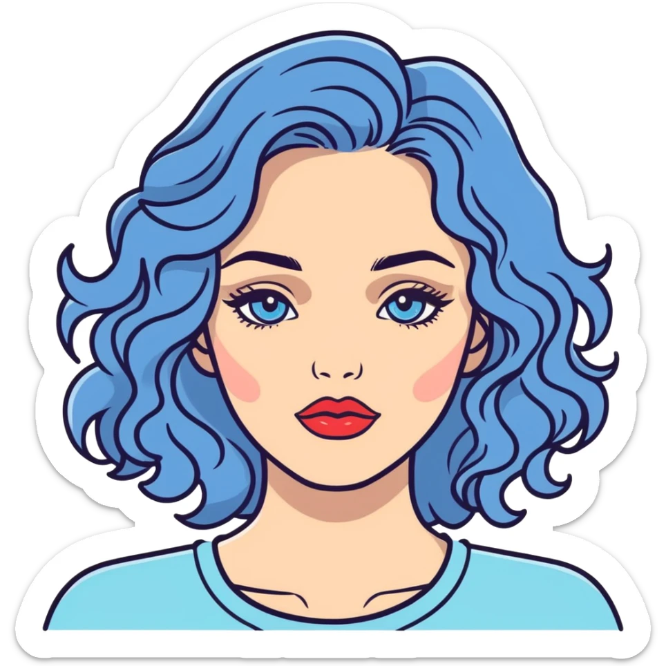 Junge Frau mit welligem Haar und blauen Augen und Volumen Lippen 2ml sticker