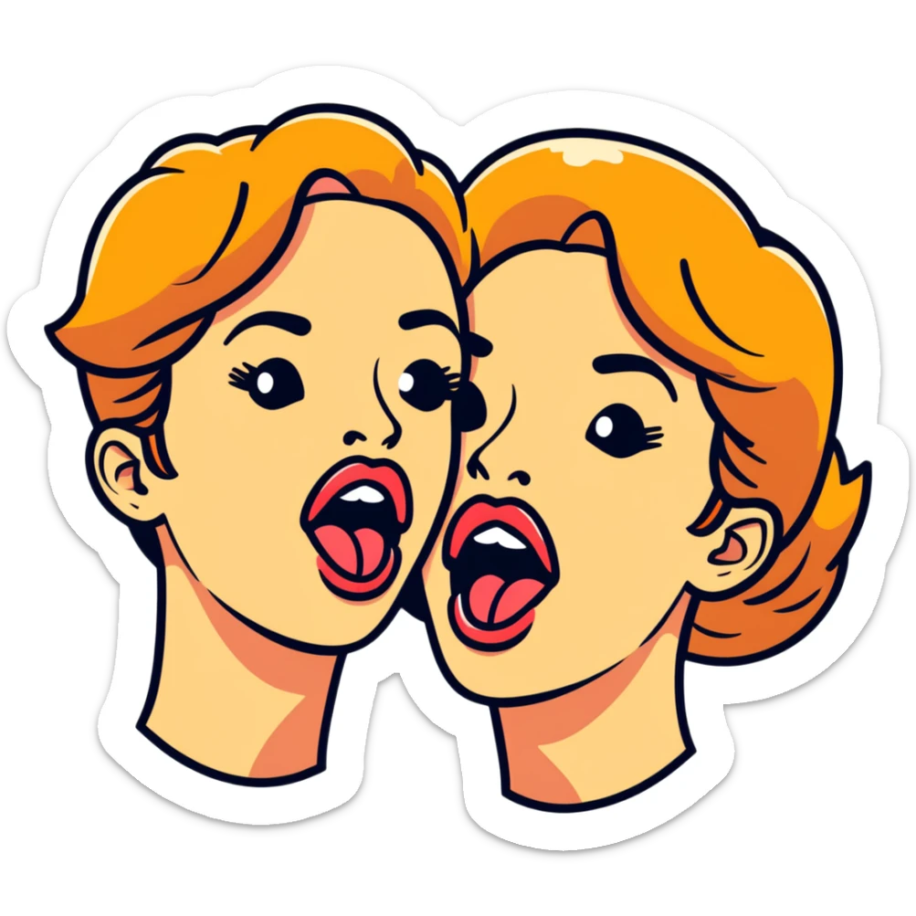 woman with two heads sticking out their tongues sticker