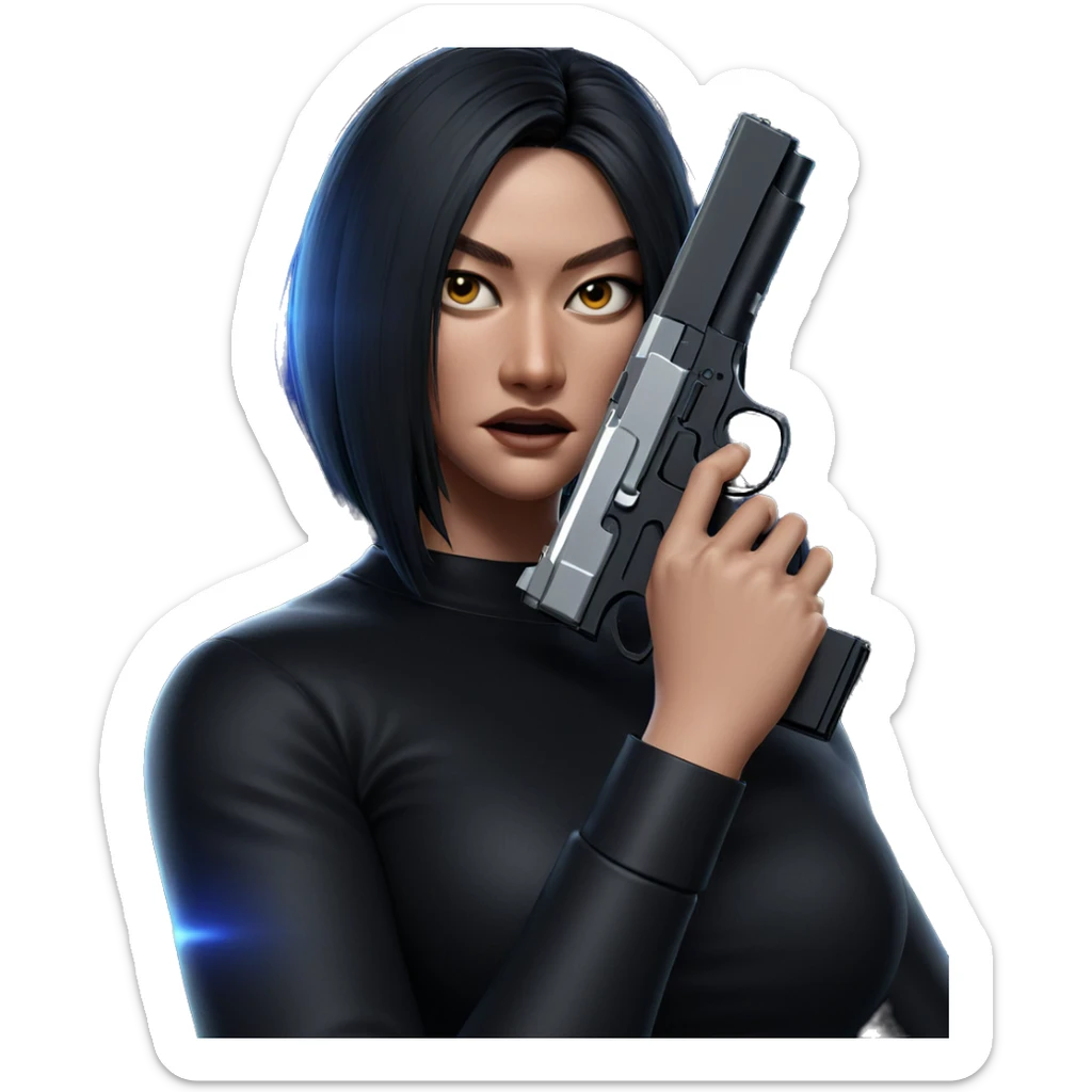 confident girl with handgun sticker