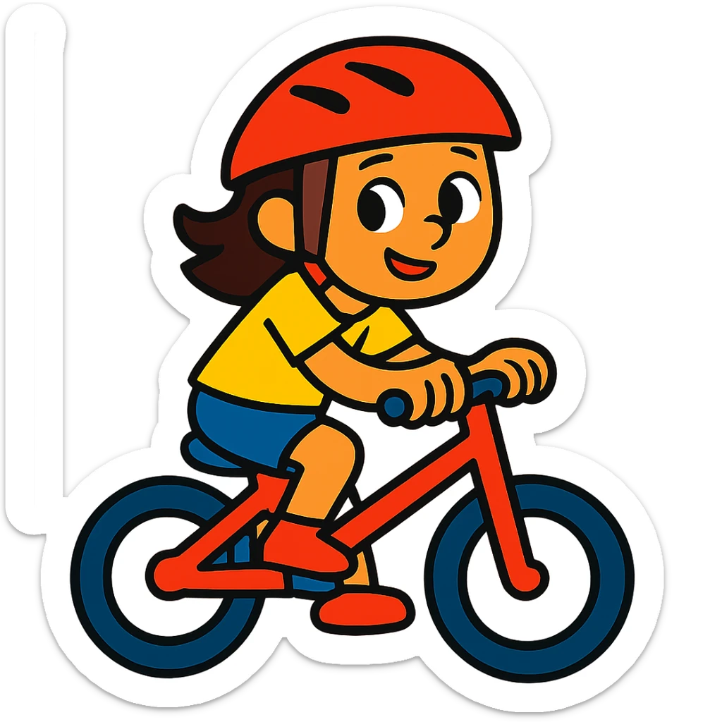 girl with a red bike helmet, vibrant colors sticker