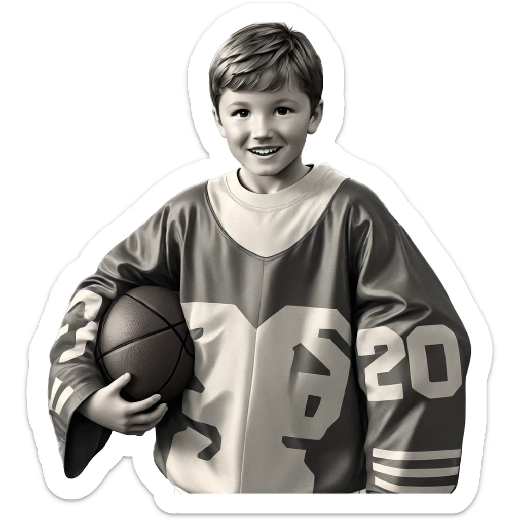 smiling boy with basketball sticker