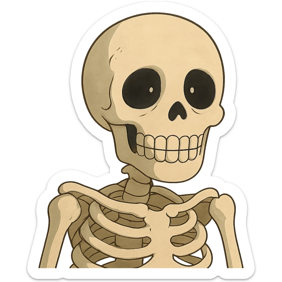 skeleton head, ghibli style sticker