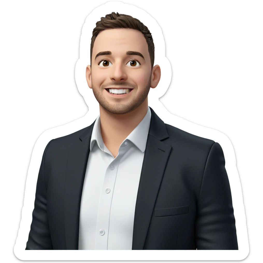 smiling boy in black jacket sticker