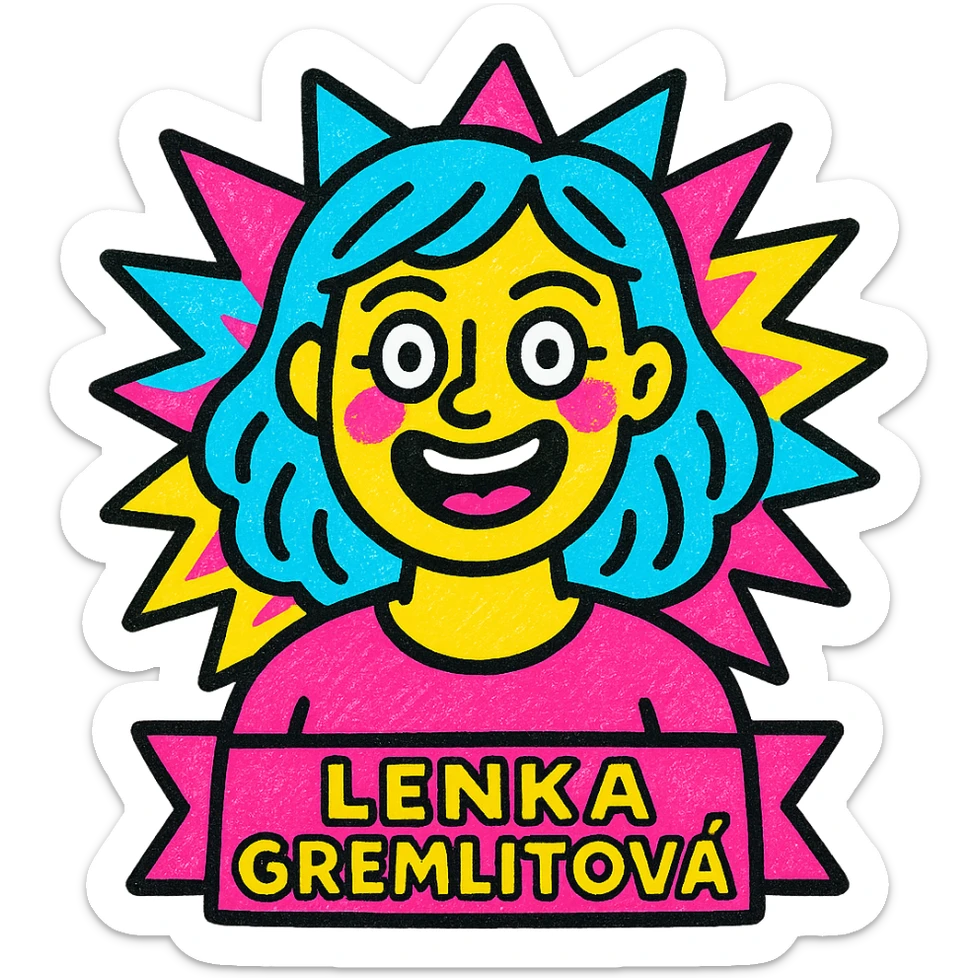 vibrant pop art style portrait of a person named Lenka Gremlitova, energetic expression, colorful background sticker