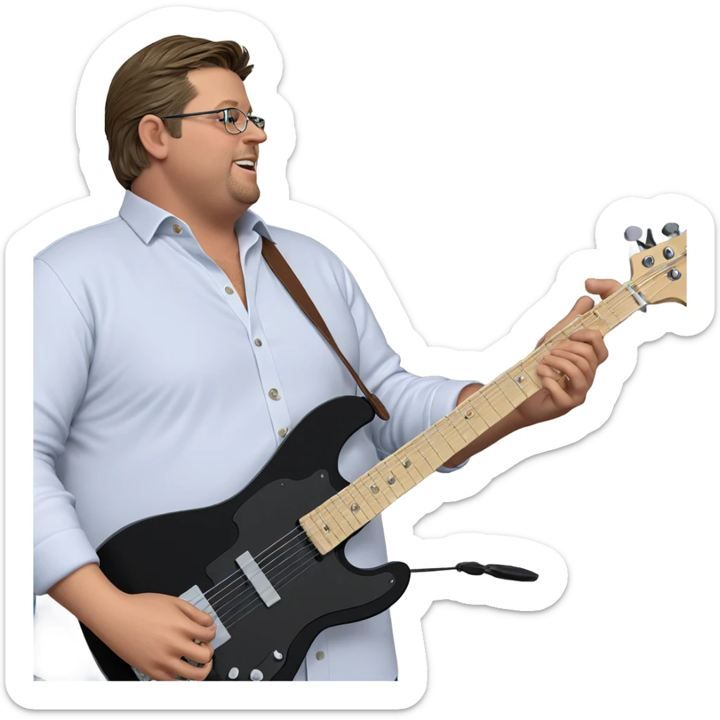 boy playing guitar indoors sticker