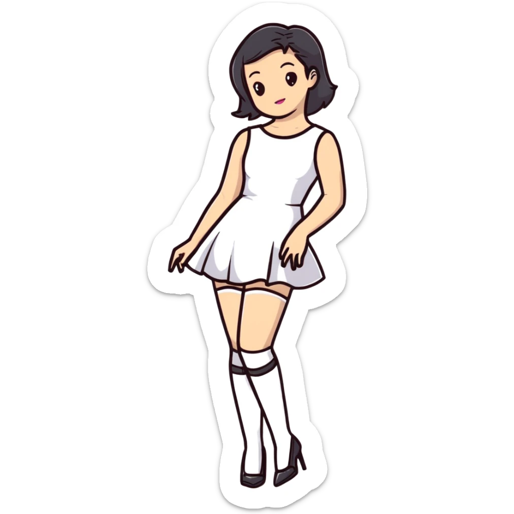 Girl in a cute fashionable dress with stockings and high heel shoes sticker
