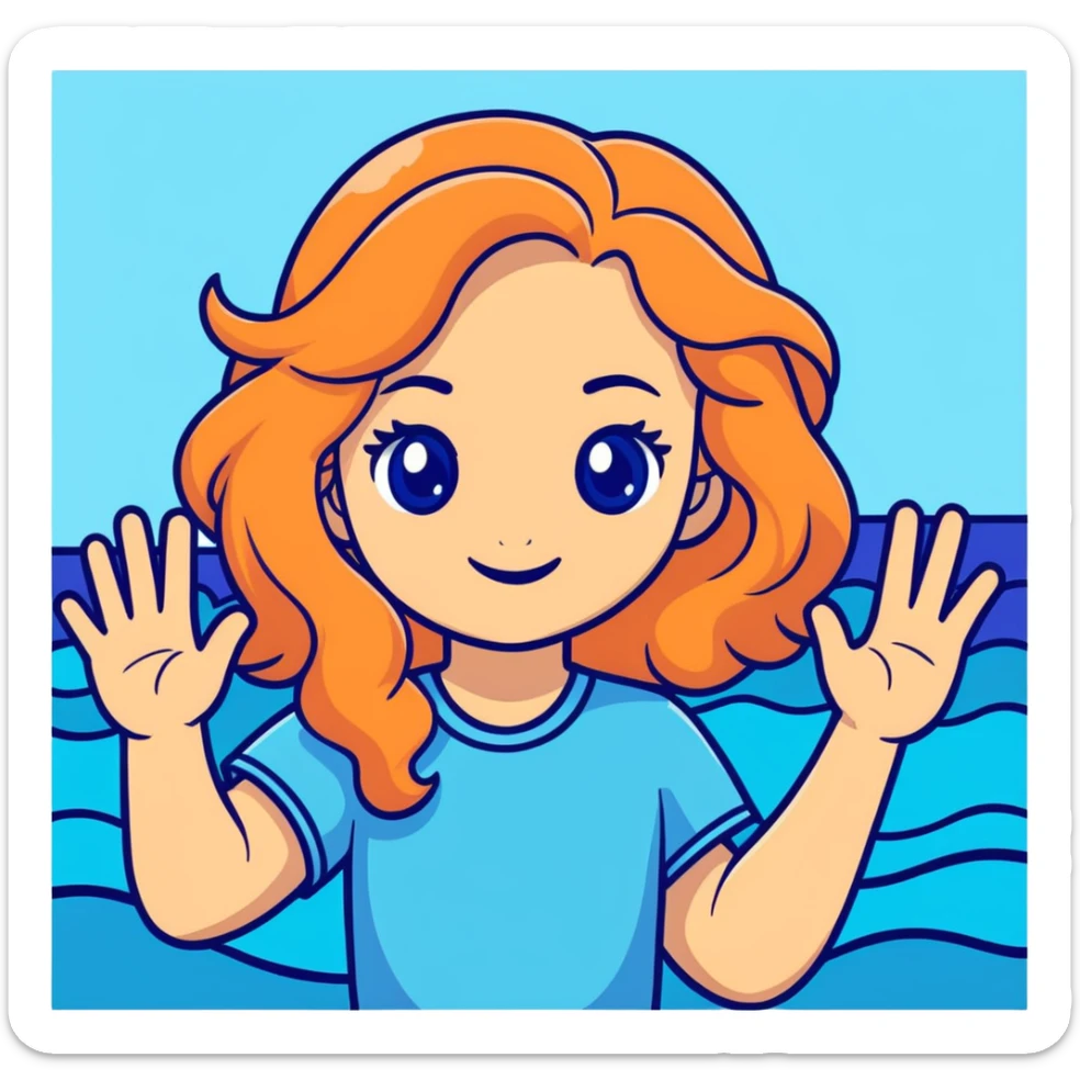 teen girl with wavy dirty blonde hair and ocean blue eyes waving sticker