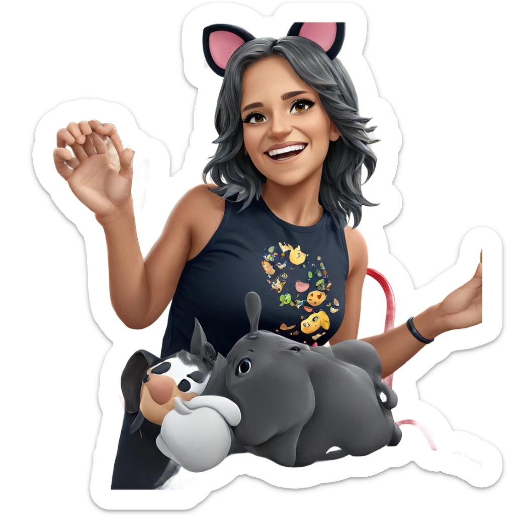smiling girl with animal ears sticker