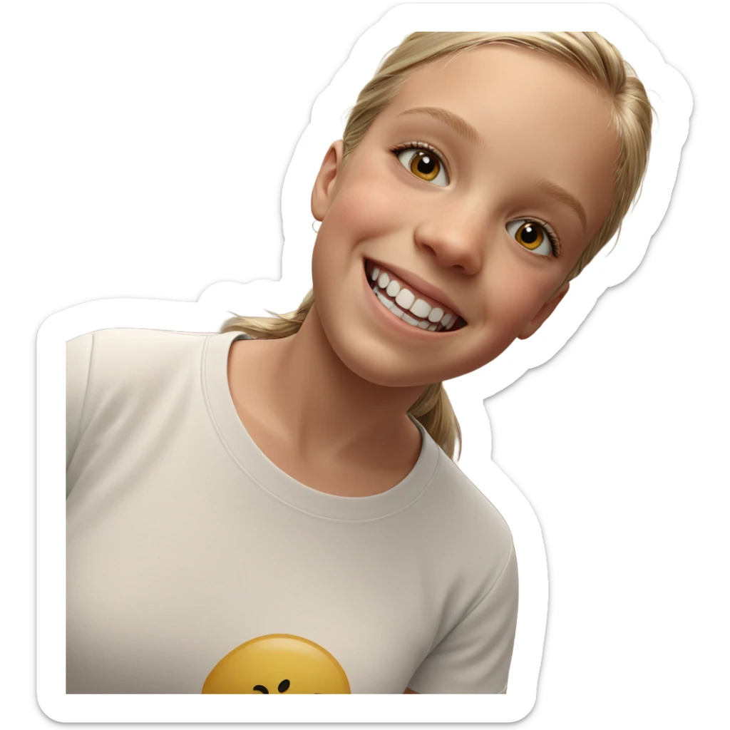 smiling girl in white shirt sticker