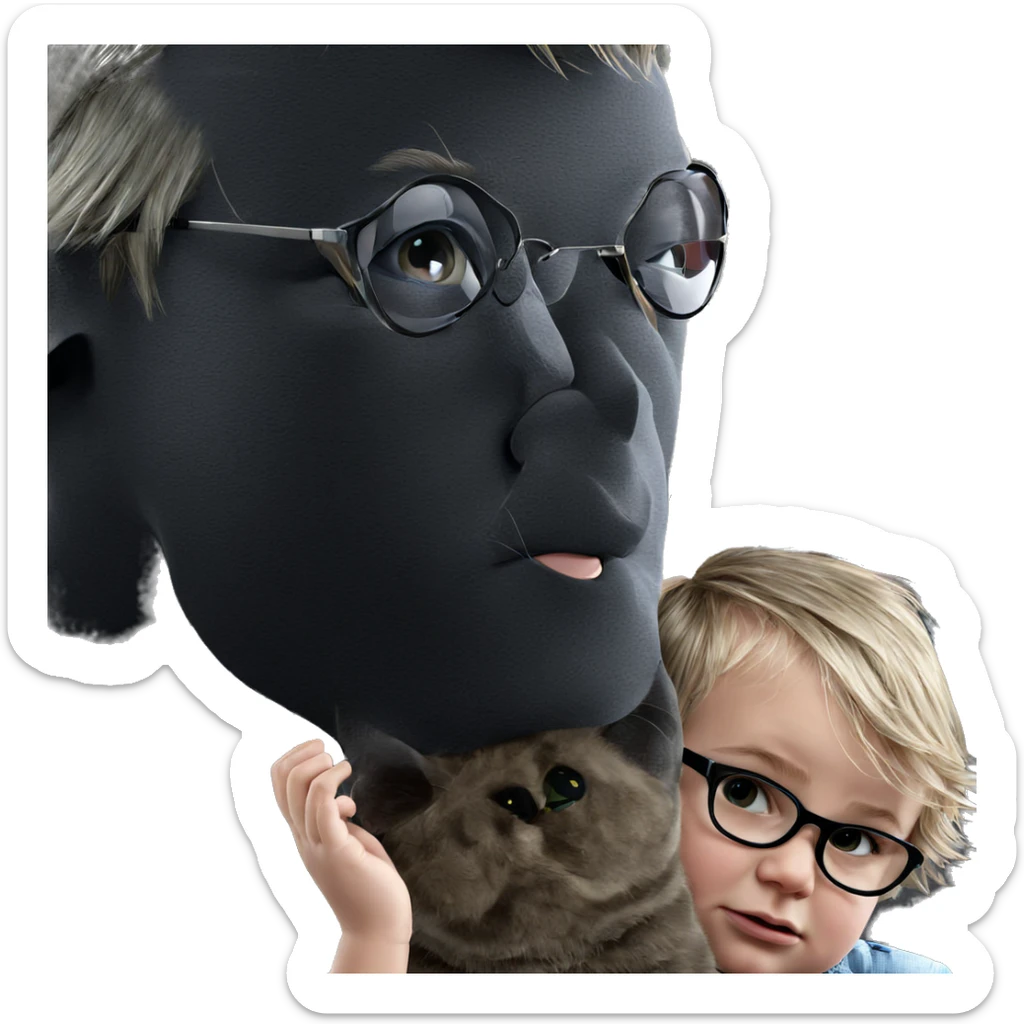 boy with cat and sunglasses sticker