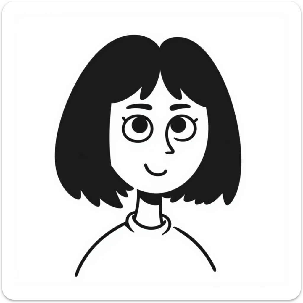 a female with white skin, big eyes, middle-length hair which is right at the shoulder sticker