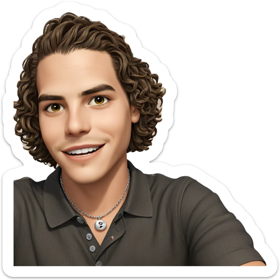 smiling boy outdoors with necklace sticker