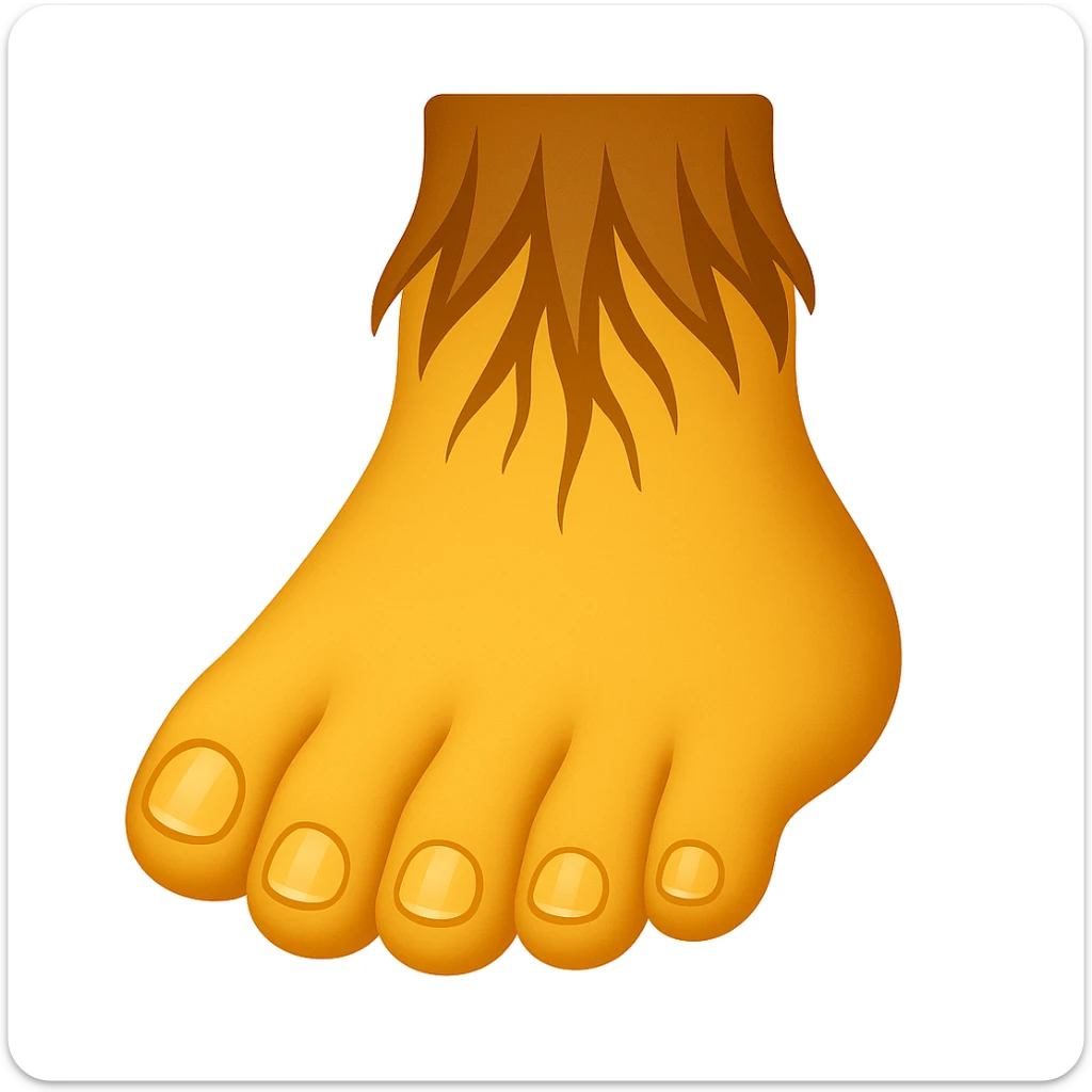 Create a single foot emoji that looks exactly like one of the feet in the reference image. Use classic emoji style with yellow color, matching the same shape and details of the foot in the reference. Add a subtle highlight to the toes. sticker