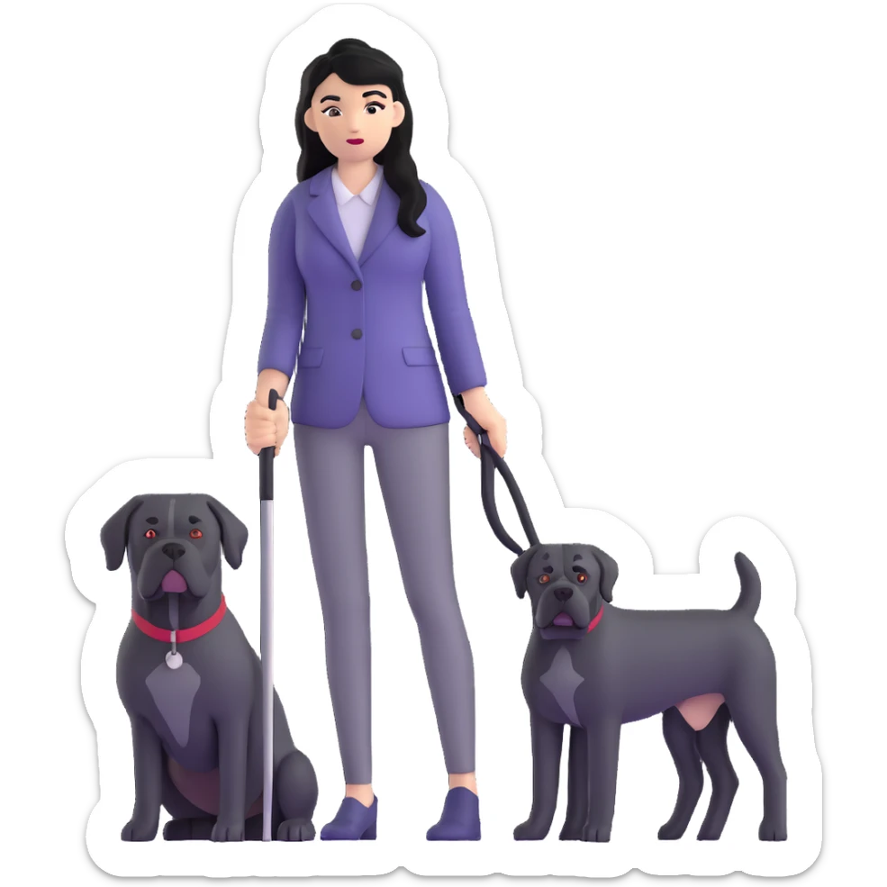 Fashionable woman with long black hair and a black Cane Corso dog sticker