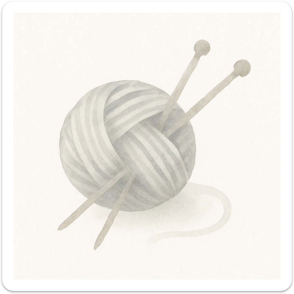 a ball of yarn with knitting needles, watercolor art style sticker