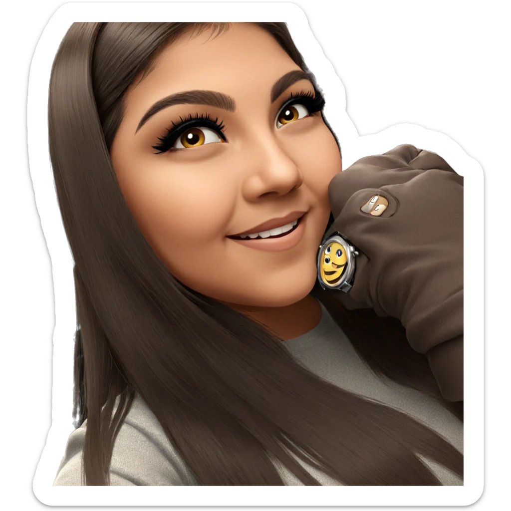 smiling girl with wristwatch sticker