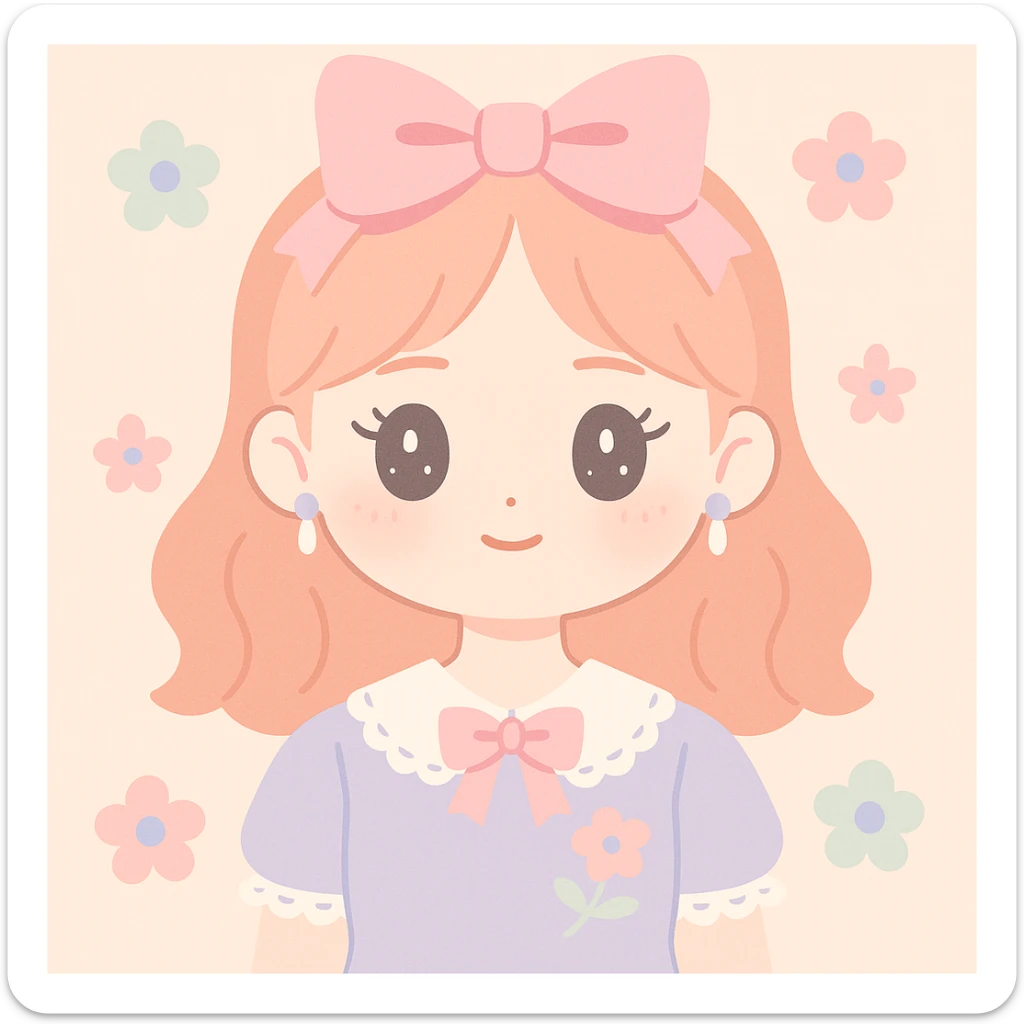 a girl in coquette style with soft pastel colors, feminine bows, lace, delicate makeup, gentle expression, romantic vintage-inspired fashion, subtle floral accents sticker