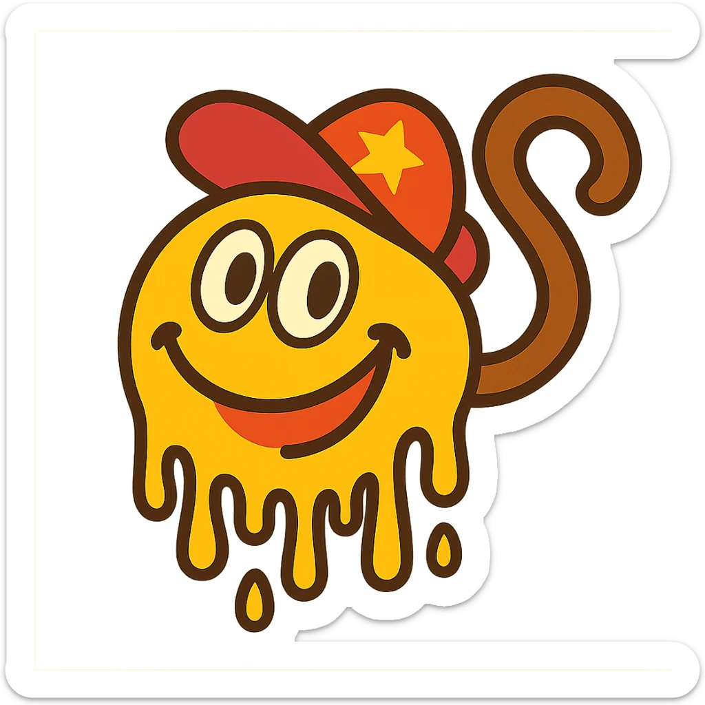 Diddy Kong as a melting smiley face, cartoon style, bright colors, playful and surreal sticker