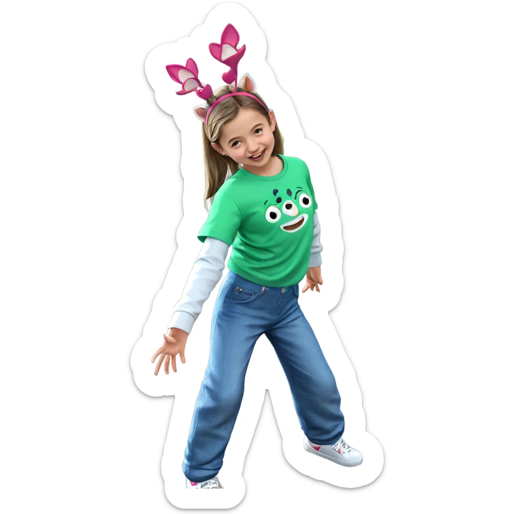 smiling girl with animal ears sticker