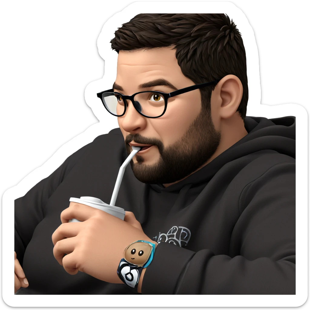 young man with coffee cup sticker