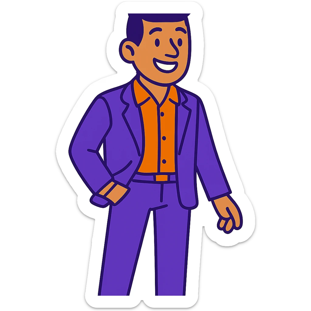 guy in a purple suit, business casual, vibrant toon style, bold colors, clean lines sticker