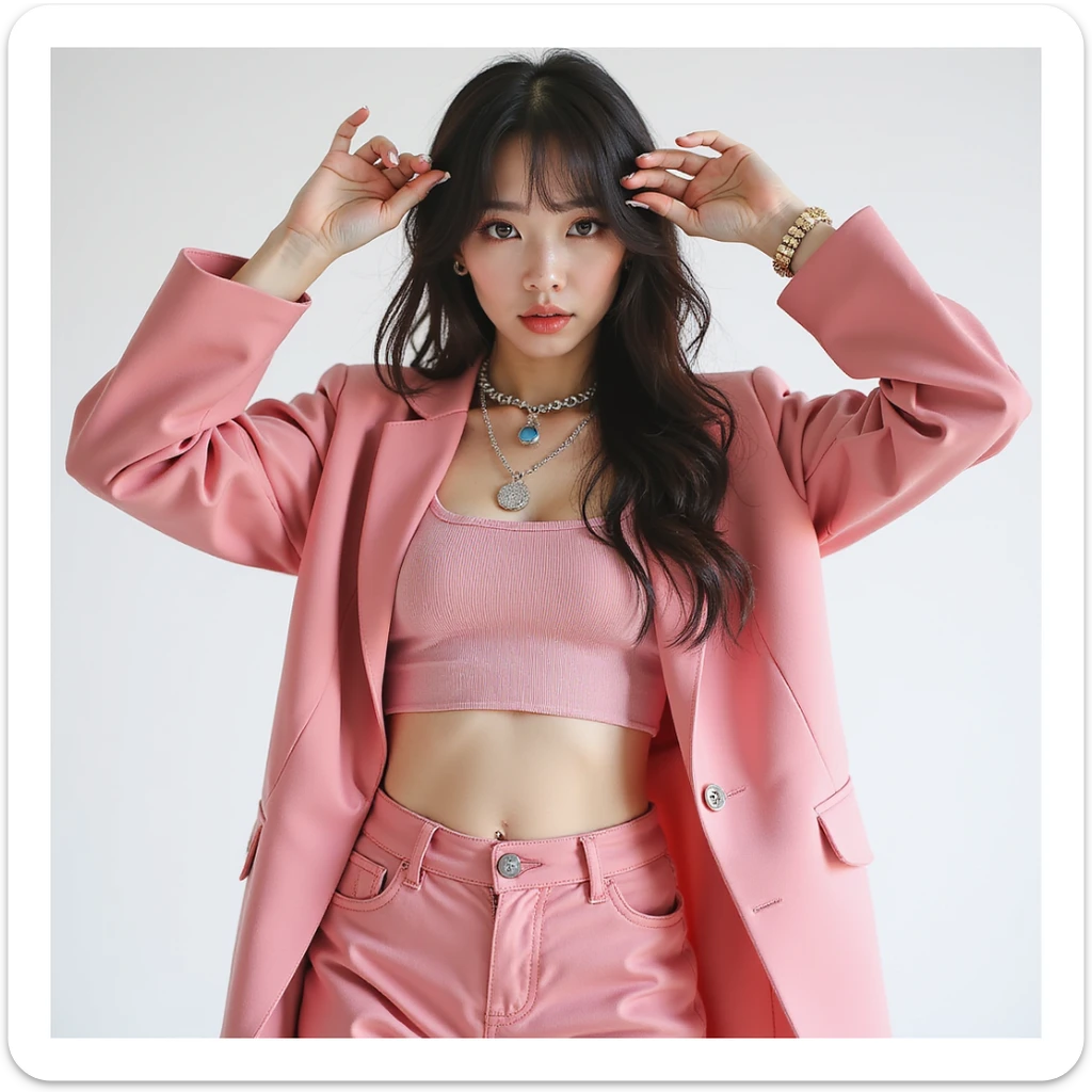 Lisa from Blackpink, full body portrait, photorealistic, trendy outfit, energetic pose sticker