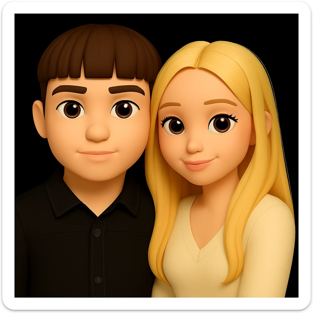 Adjust the skin color of the boy to match the skin tone of the girl next to him, preserving the 3d-emoji style and keeping all other details unchanged. sticker