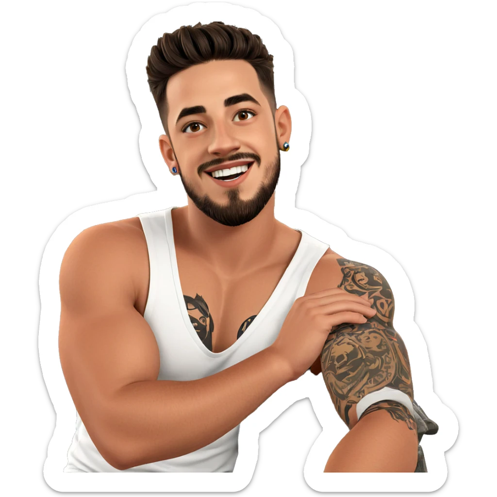 smiling boy with tattooed beard sticker