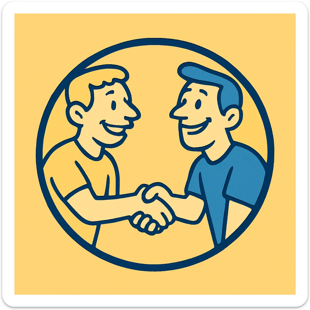 icon of Mercado Livre, simple, modern, flat style, yellow and blue color scheme sticker