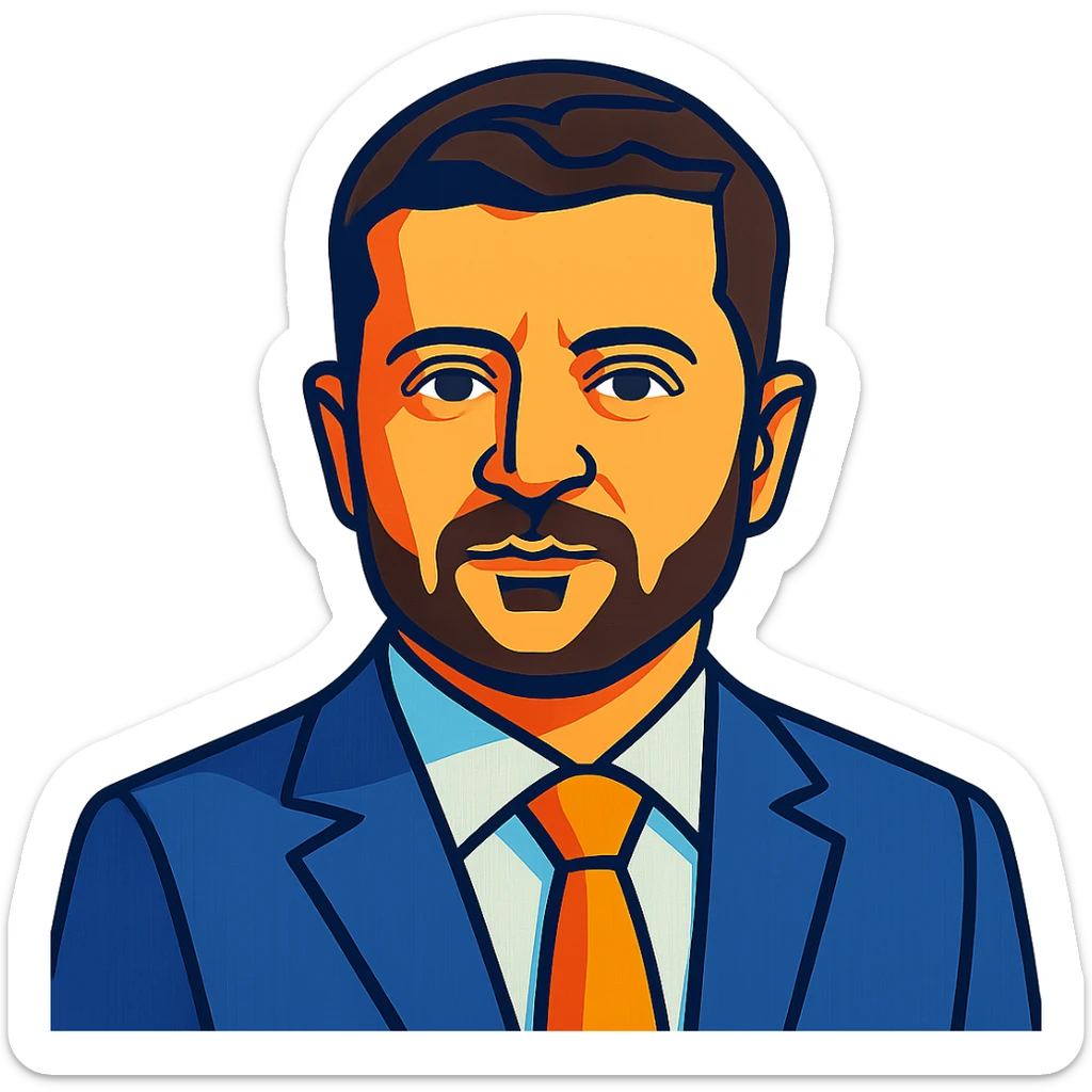portrait of Vladimir Zelensky in a business suit, vibrant toon style, no background sticker