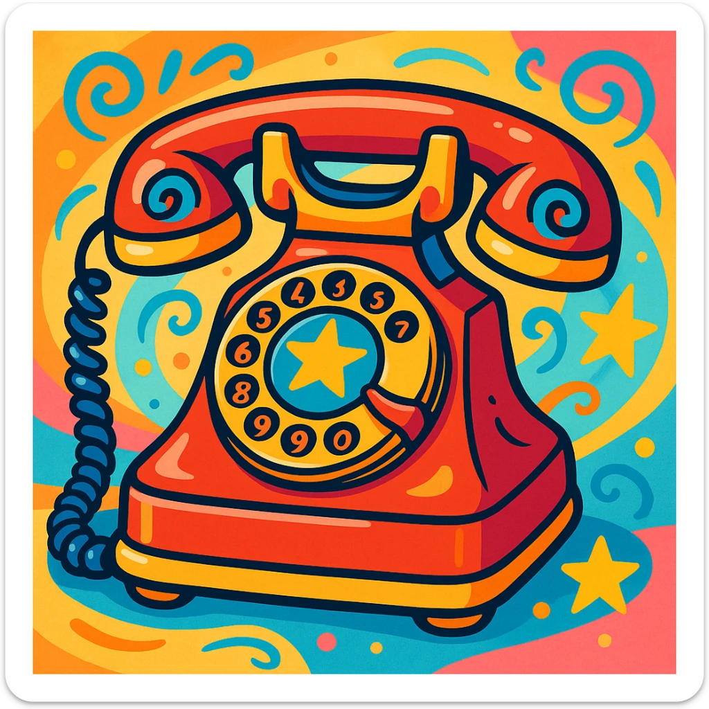 A 1940s-style phone, cartoon style, vibrant colors, playful design, whimsical details. sticker