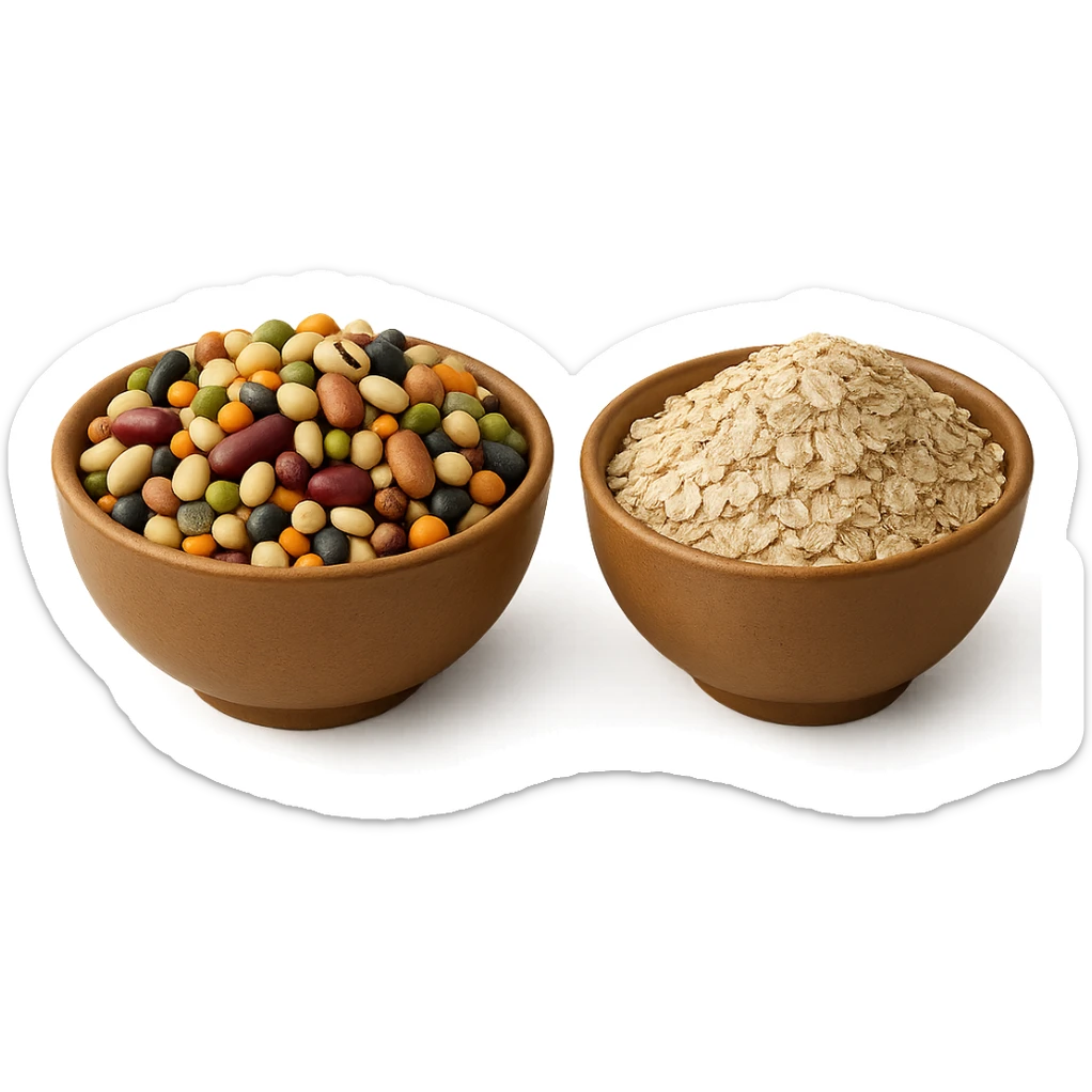 BOWL DI LEGUMI INSIEME A BOWL DI FIOCCHI DI AVENA POGGIATE,  iperrealistico 4k sticker