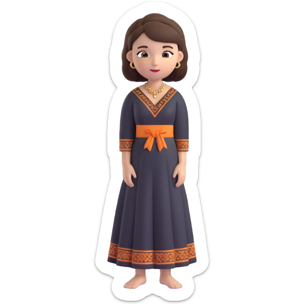 girl with bob cut brown hair, white skin tone, wearing a black traditional Indian dress, emoji style sticker