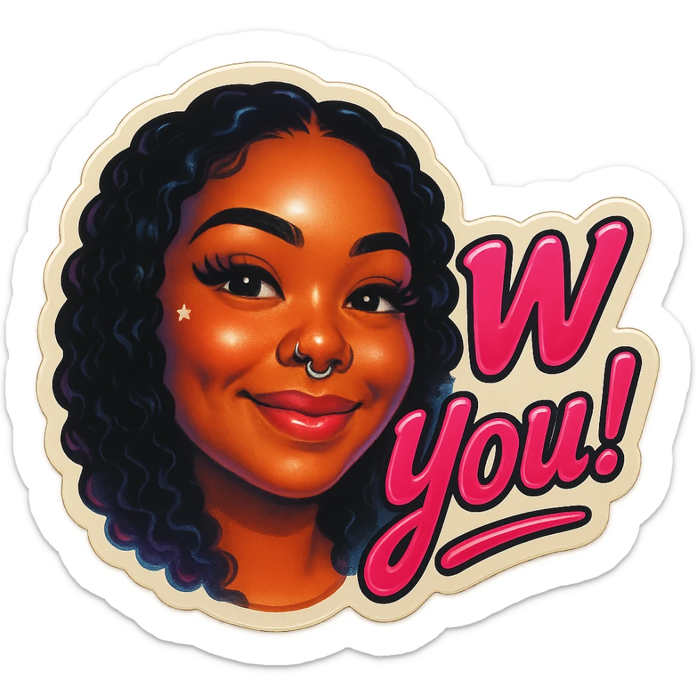 excited smile with mouth closed 
add the words W You! in pink sticker