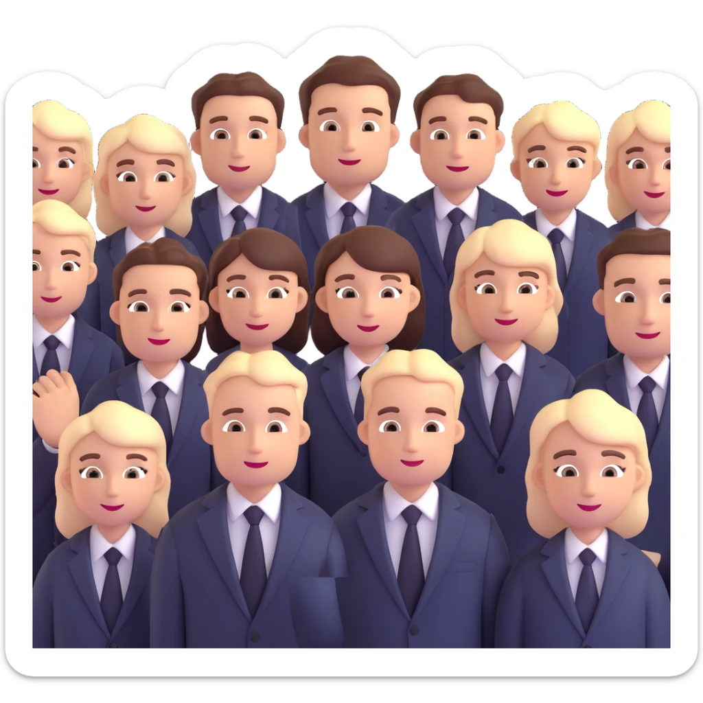 group of people in business suits, no dark-skinned individuals, with various neutral emotions sticker