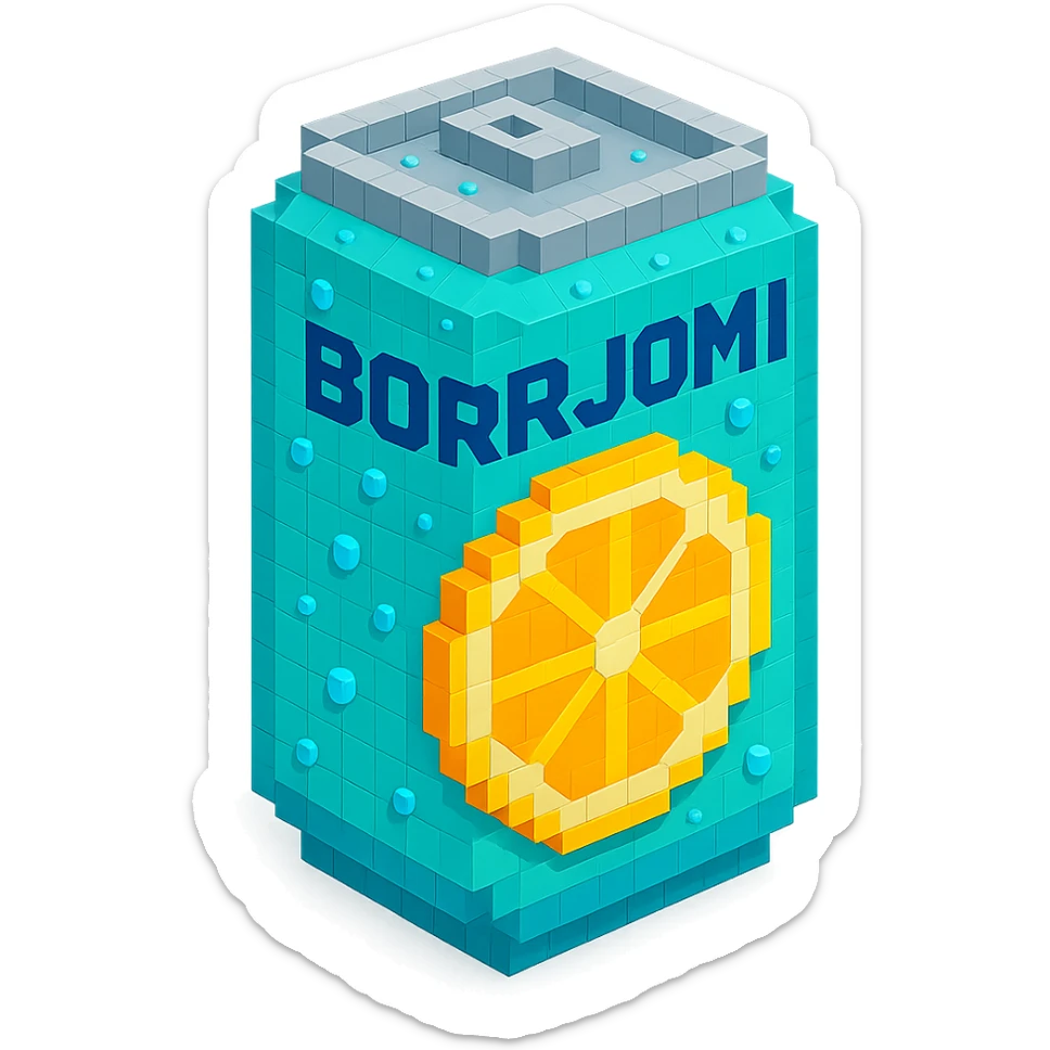 Borjomi lemonade can with a refreshing design, featuring a lemon slice and condensation droplets sticker