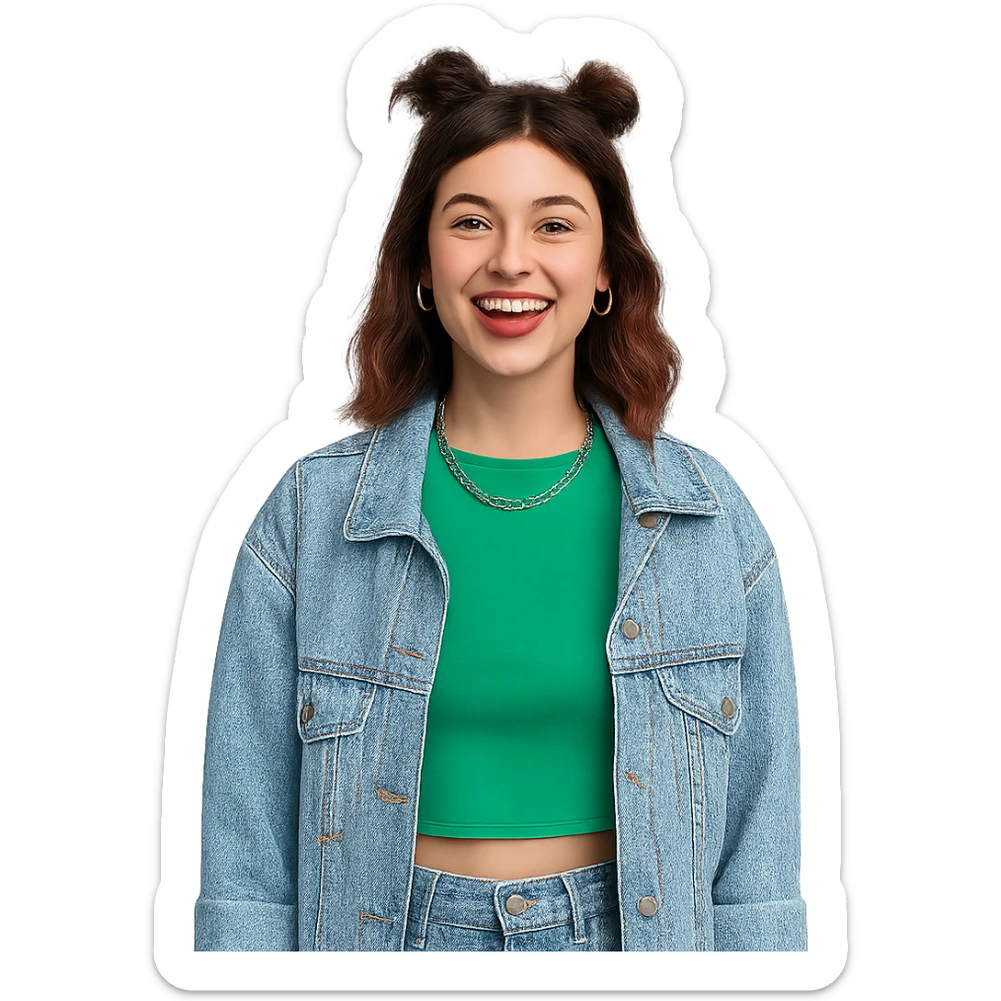 A girl who looks like Gen Z, trendy hairstyle and fashion, bright and unique expression, modern vibe sticker