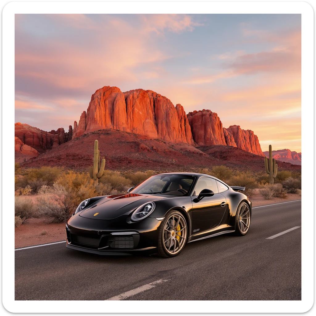 A modern desert mountain, wallpaper, modern, porsche 911, sunset, arizona desert sticker