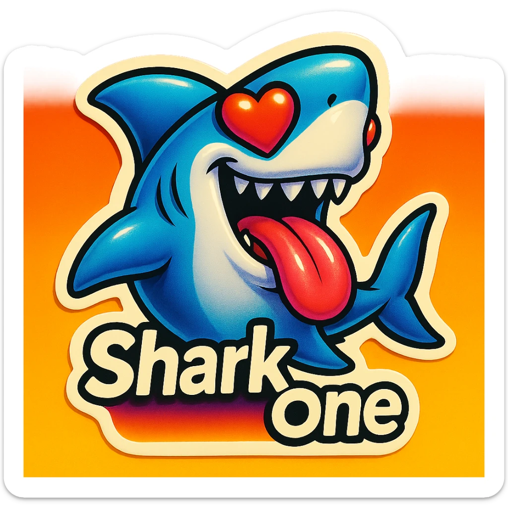 mouth open with tongue out
heart shaped eye
add the words “ Shark One " in White sticker