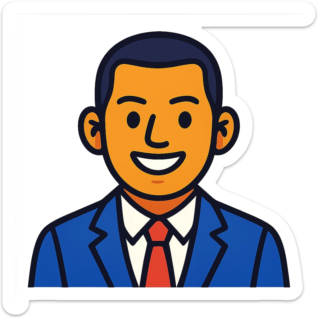 avatar image of a business man with black, very short hair cut, vibrant cartoon style sticker